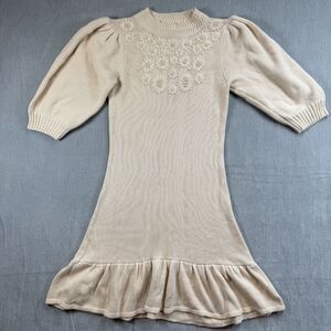 SAYLOR Cream Knit Midi Dress with Floral Appliqué